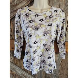 J jill love linen cotton blend floral career casual top size XSP PETITE EUC ^